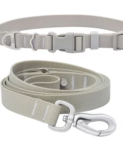 Frisco Outdoor Solid Textured Waterproof Stink Proof PVC Collar, Storm Gray, Medium - Neck: 14½20-in, Width: 3/4-in + Dog Leash, Storm Gray, Medium - Length: 6-ft, Width: 3/4-in