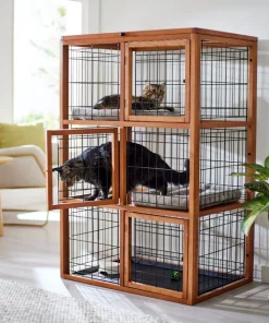 Frisco Collapsible Wood & Wire Cat Cage Playpen, 3 Level