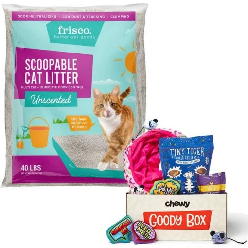 Goody Box||Frisco Goody Box Retro Toys & Treats + Frisco Multi-Cat Unscented Clumping Clay Cat Litter, 40-lb -Frisco Sales 2024 338805 MAIN. SY630 V1635908154